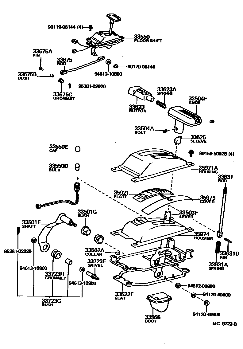 Toyota COROLLA Shift Lever & Retainer EPC diagram — MC9722B