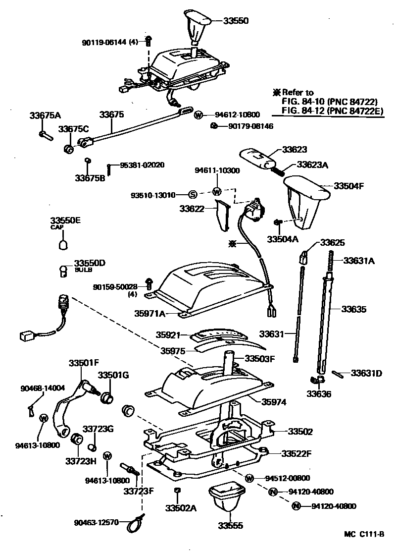 Toyota COROLLA Shift Lever & Retainer EPC diagram — MCC111B