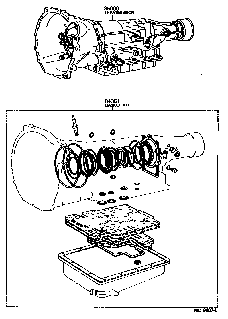 Toyota COROLLA 传动桥或变速器总成和衬垫组件(ATM) EPC diagram — MC9607B