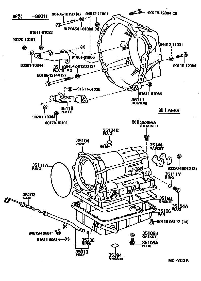 Toyota COROLLA 变速器壳和油底壳(ATM) EPC diagram — MC9913B