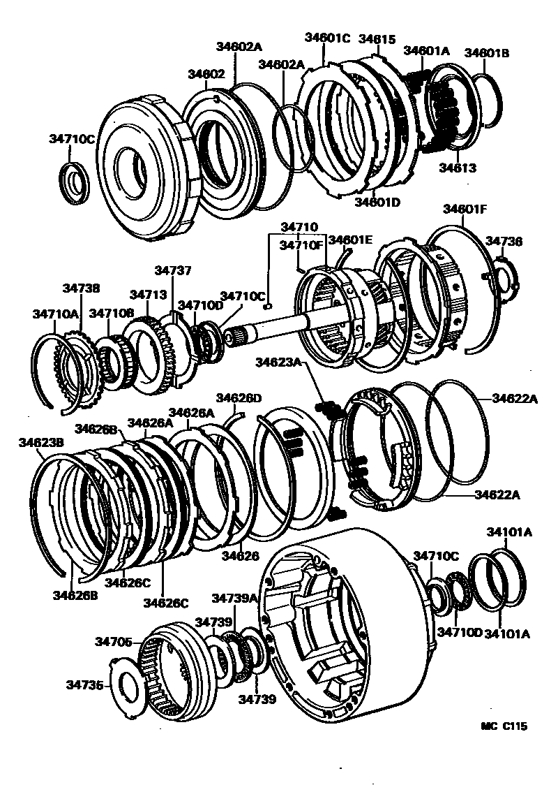 Toyota COROLLA 超速档齿轮(ATM) EPC diagram — MCC115