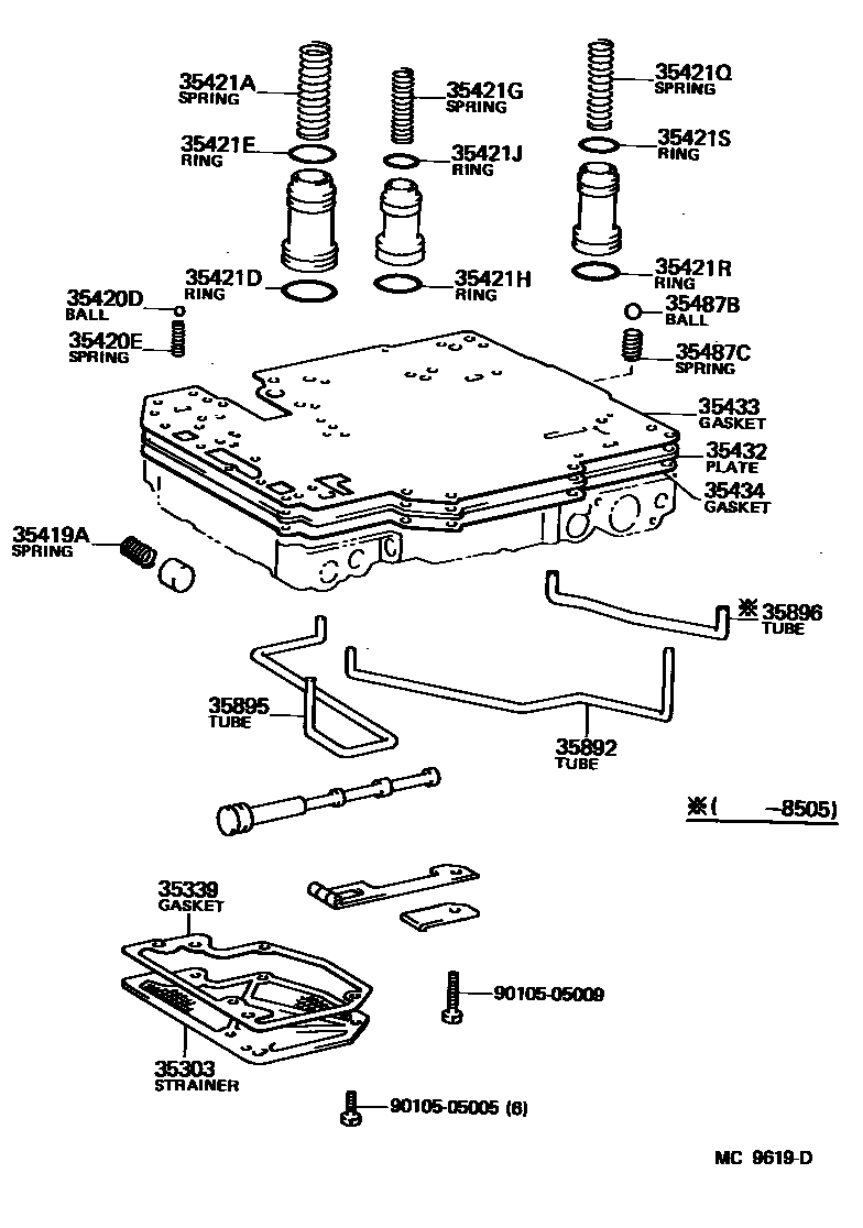 Toyota COROLLA 阀体和滤油网(ATM) EPC diagram — MC9619D