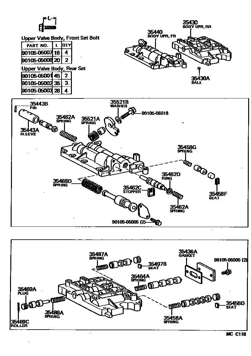 Toyota COROLLA 阀体和滤油网(ATM) EPC diagram — MCC118