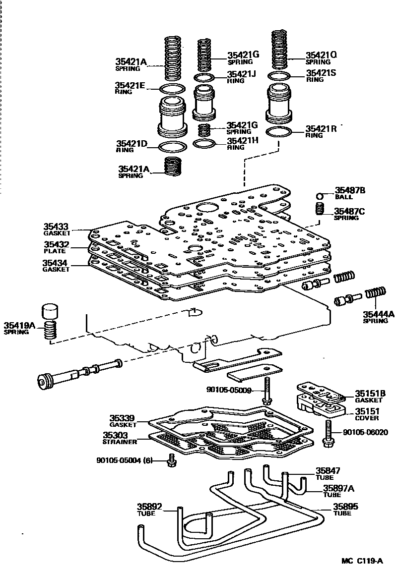Toyota COROLLA 阀体和滤油网(ATM) EPC diagram — MCC119A