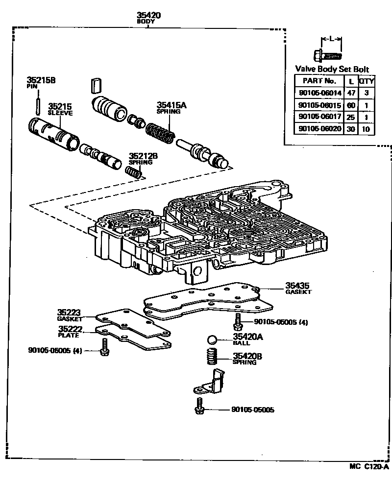 Toyota COROLLA 阀体和滤油网(ATM) EPC diagram — MCC120A
