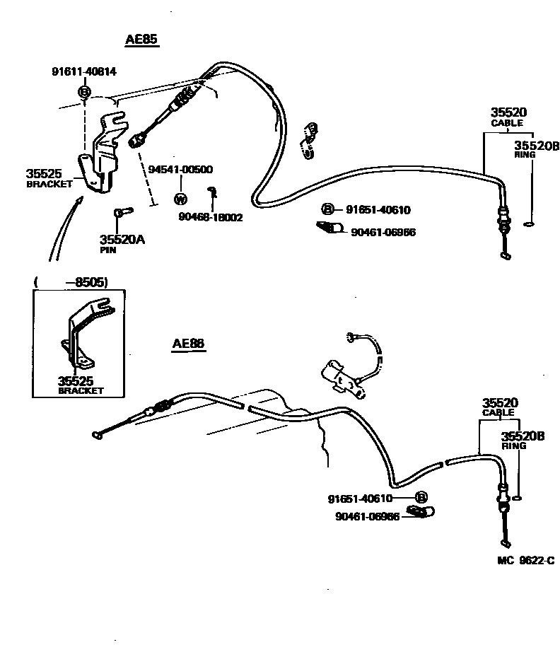 Toyota COROLLA 节气阀连杆和阀杆(ATM) EPC diagram — MC9622C