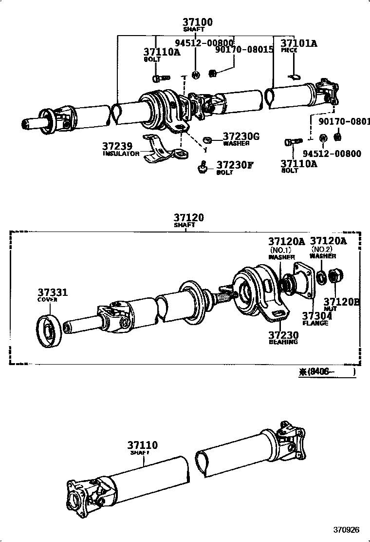 Toyota COROLLA Propeller Shaft & Universal Joint EPC diagram — 370926