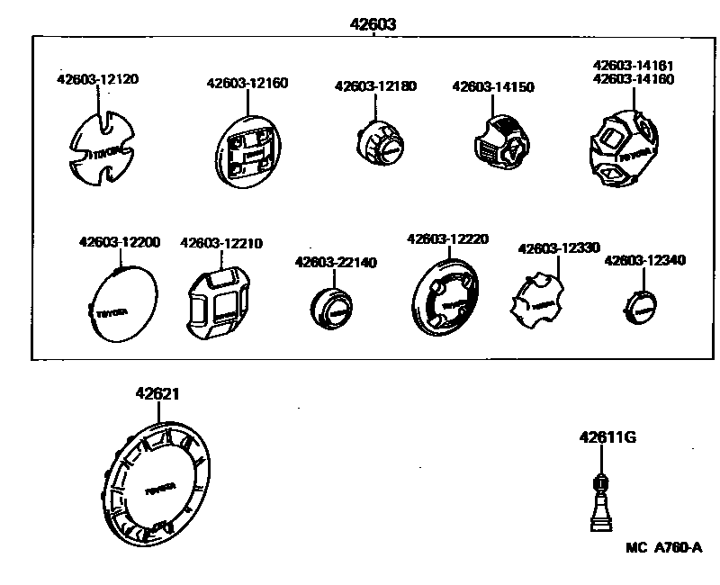 Toyota COROLLA 车轮和车轮盖 EPC diagram — MCA760A