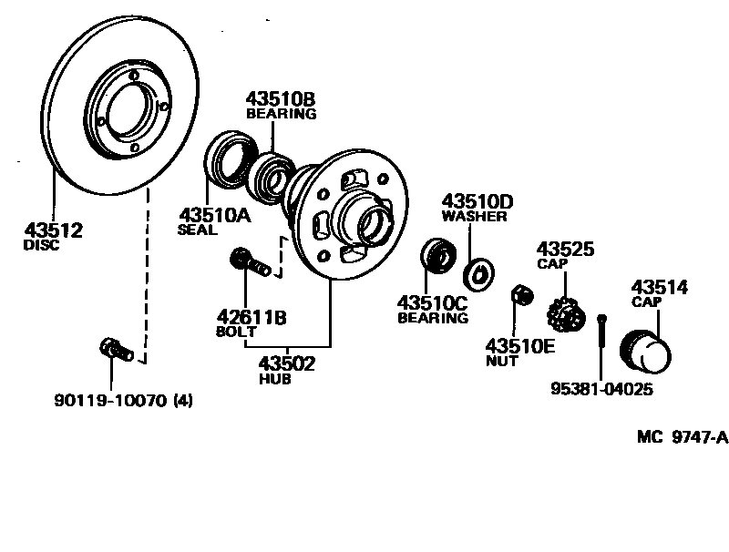 Toyota COROLLA Front Axle Hub EPC diagram — MC9747A