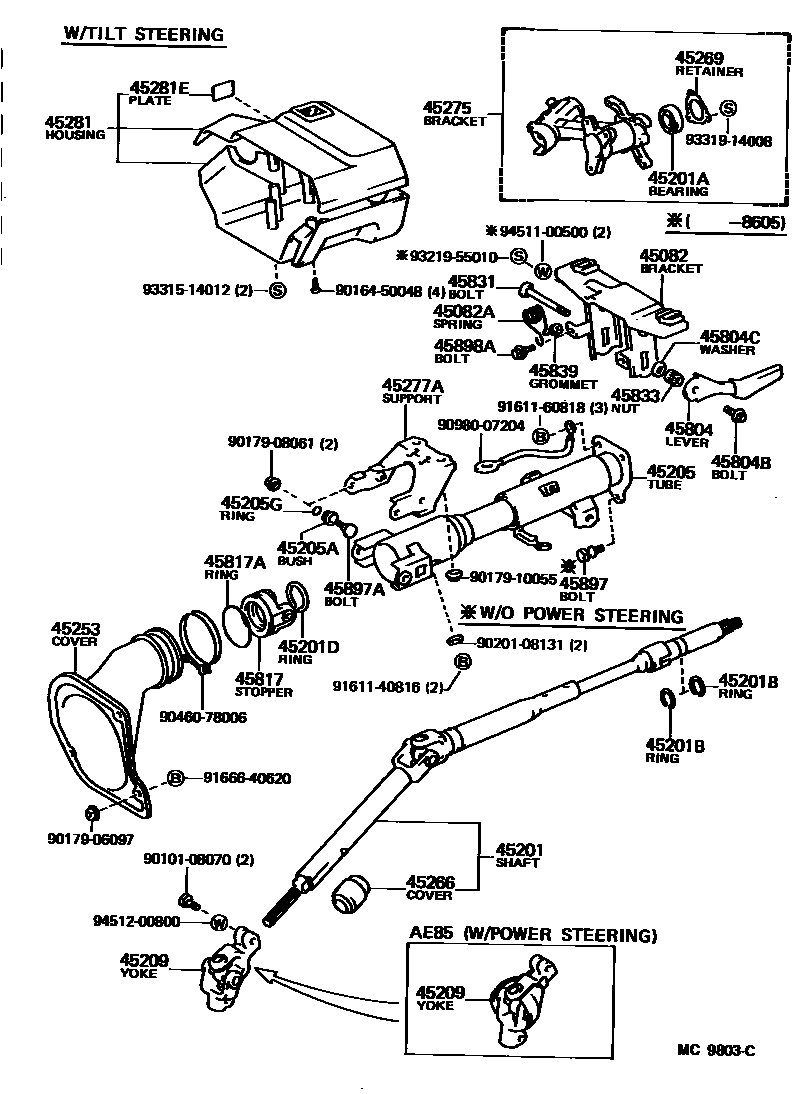 Toyota COROLLA Steering Column & Shaft EPC diagram — MC9803C