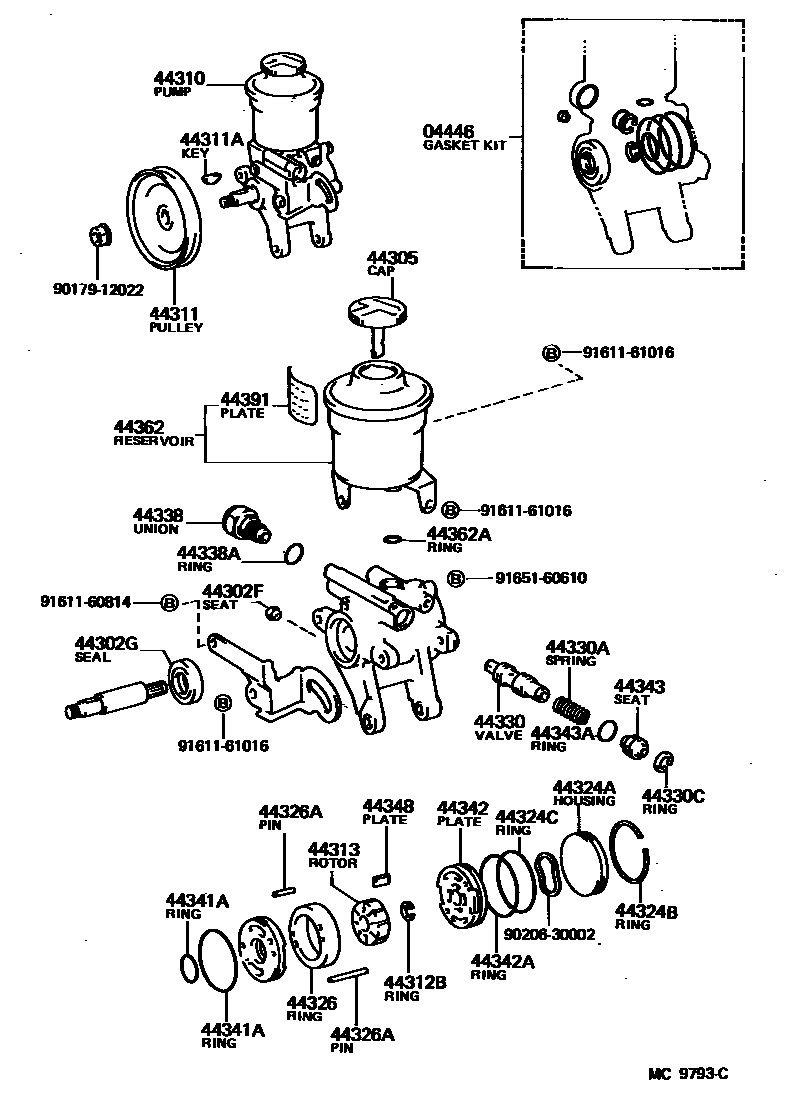 Toyota COROLLA 叶片泵和储油罐(动力转向) EPC diagram — MC9793C