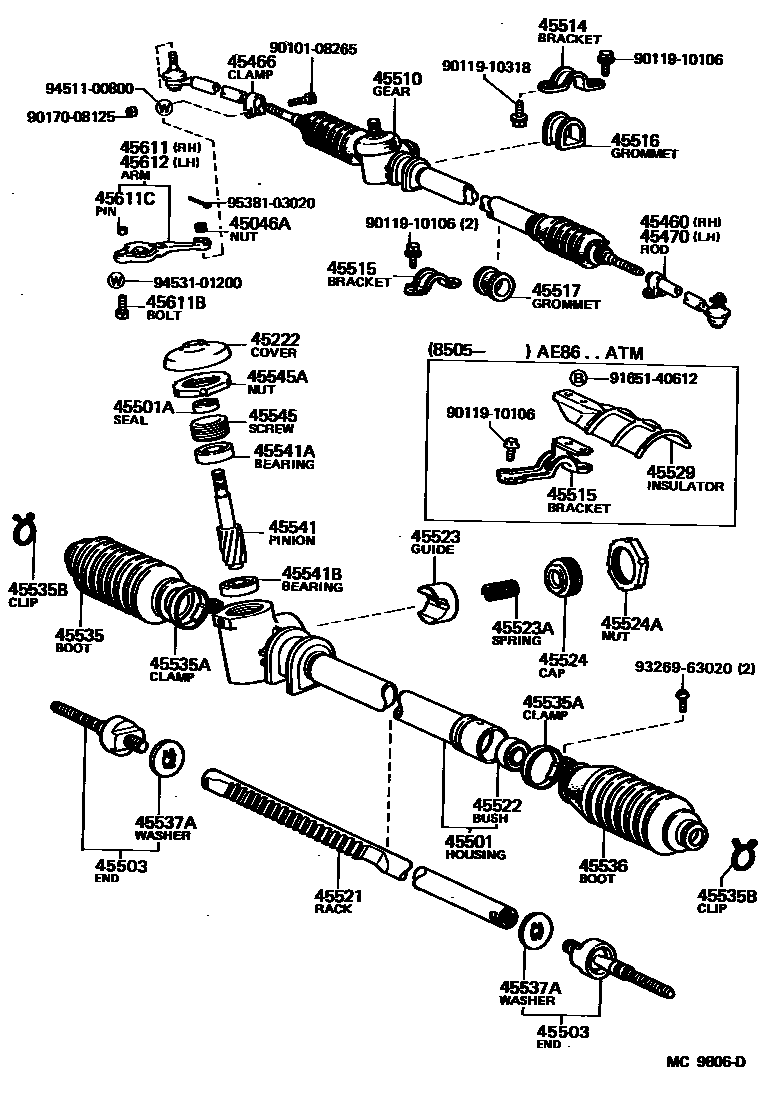 Toyota COROLLA 前转向齿轮和连杆 EPC diagram — MC9806D