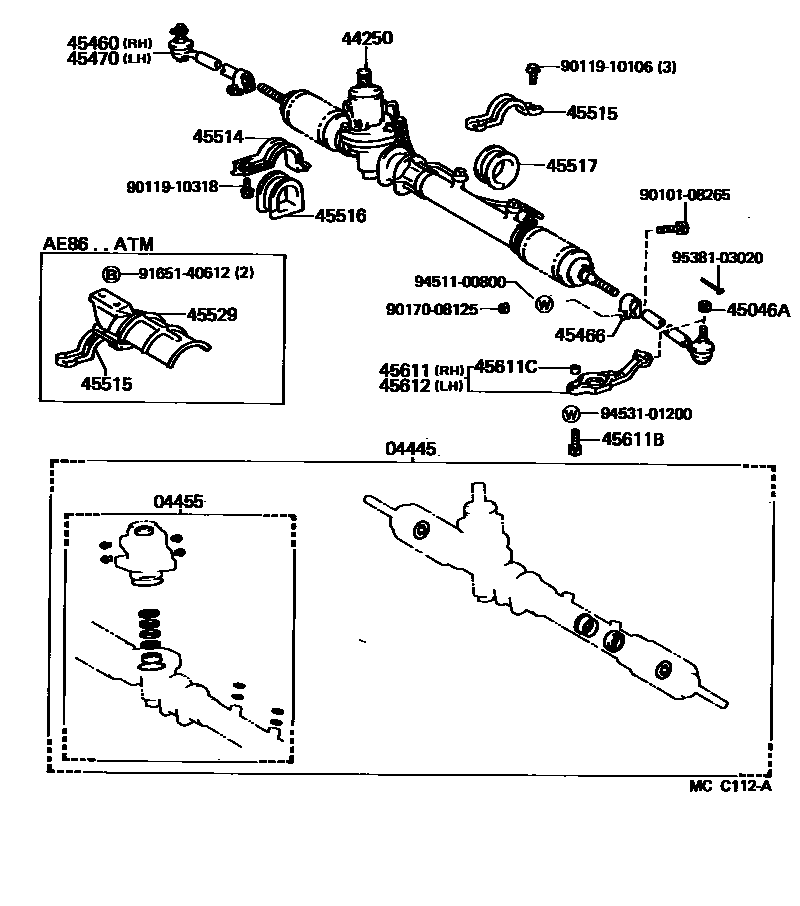 Toyota COROLLA 前转向齿轮和连杆 EPC diagram — MCC112A