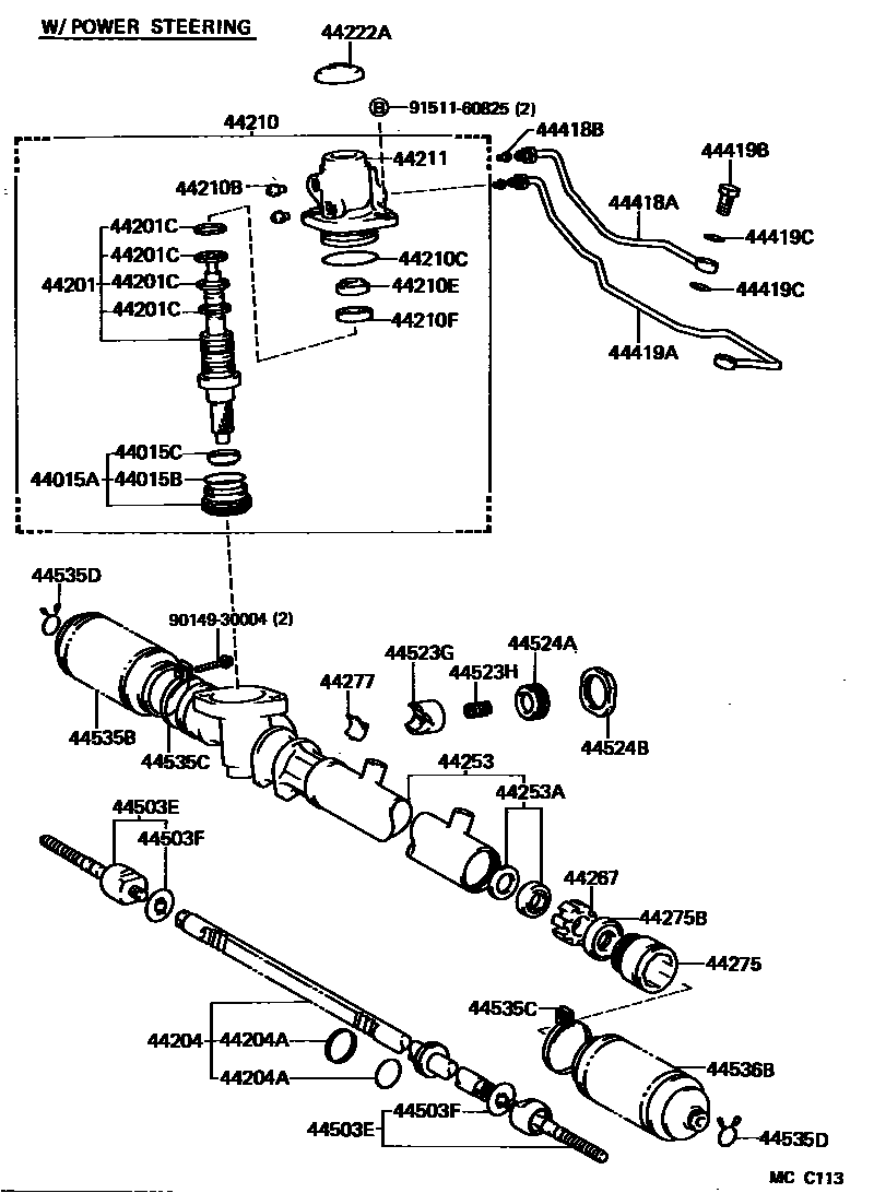 Toyota COROLLA 前转向齿轮和连杆 EPC diagram — MCC113