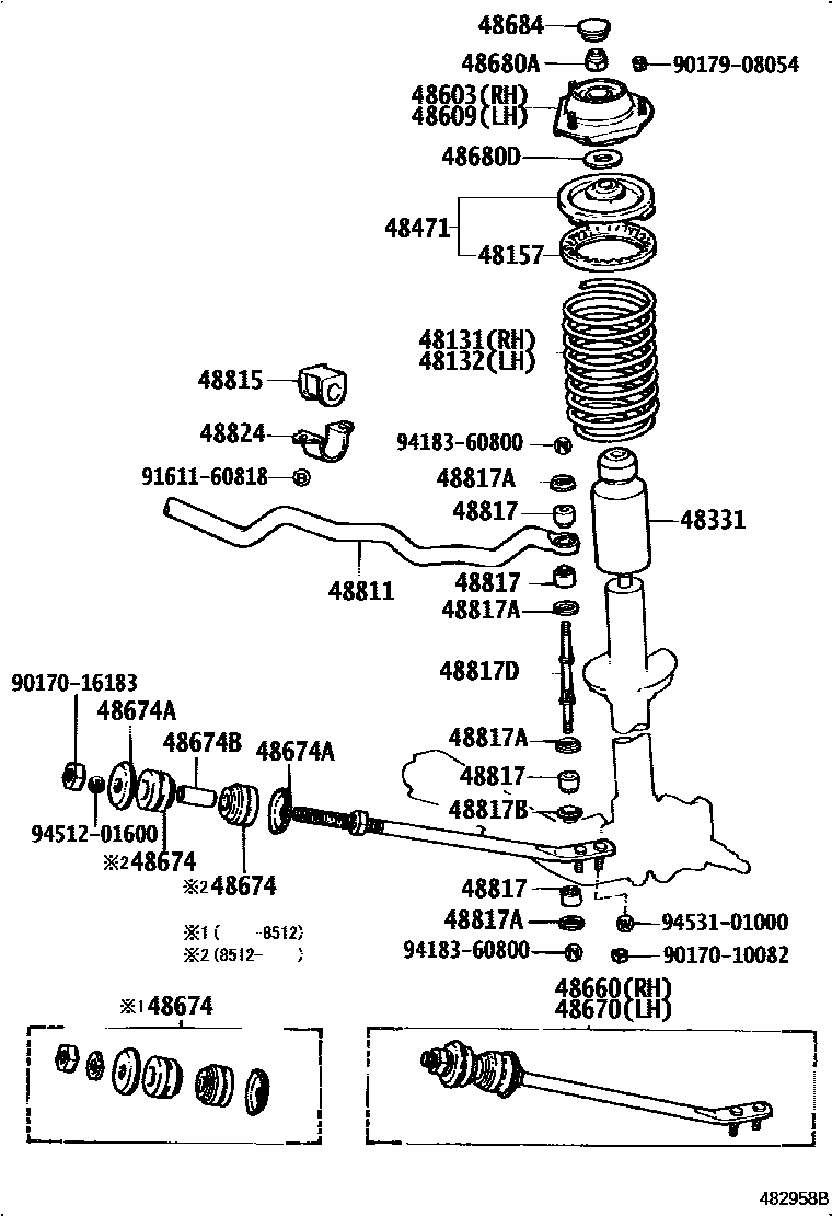 Toyota COROLLA Front Spring & Shock Absorber EPC diagram — 482958B