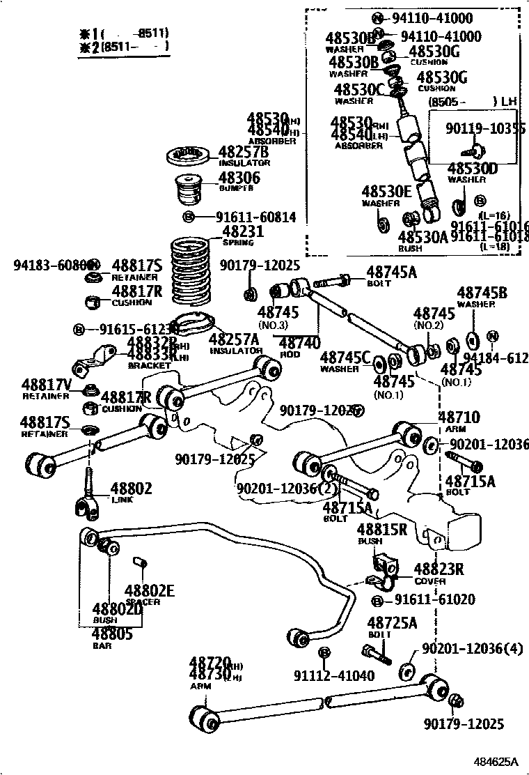 Toyota COROLLA Rear Spring & Shock Absorber EPC diagram — 484625A