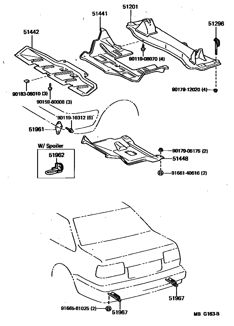 Toyota COROLLA 悬架横梁和发动机底罩 EPC diagram — MBG163B