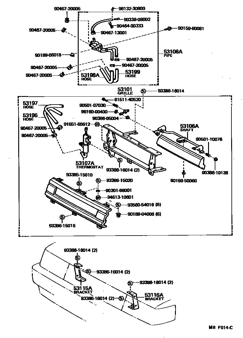 Toyota COROLLA radiator grille EPC diagram — MBF014C