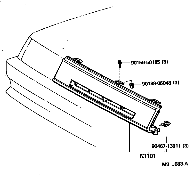 Toyota COROLLA radiator grille EPC diagram — MBJ083A