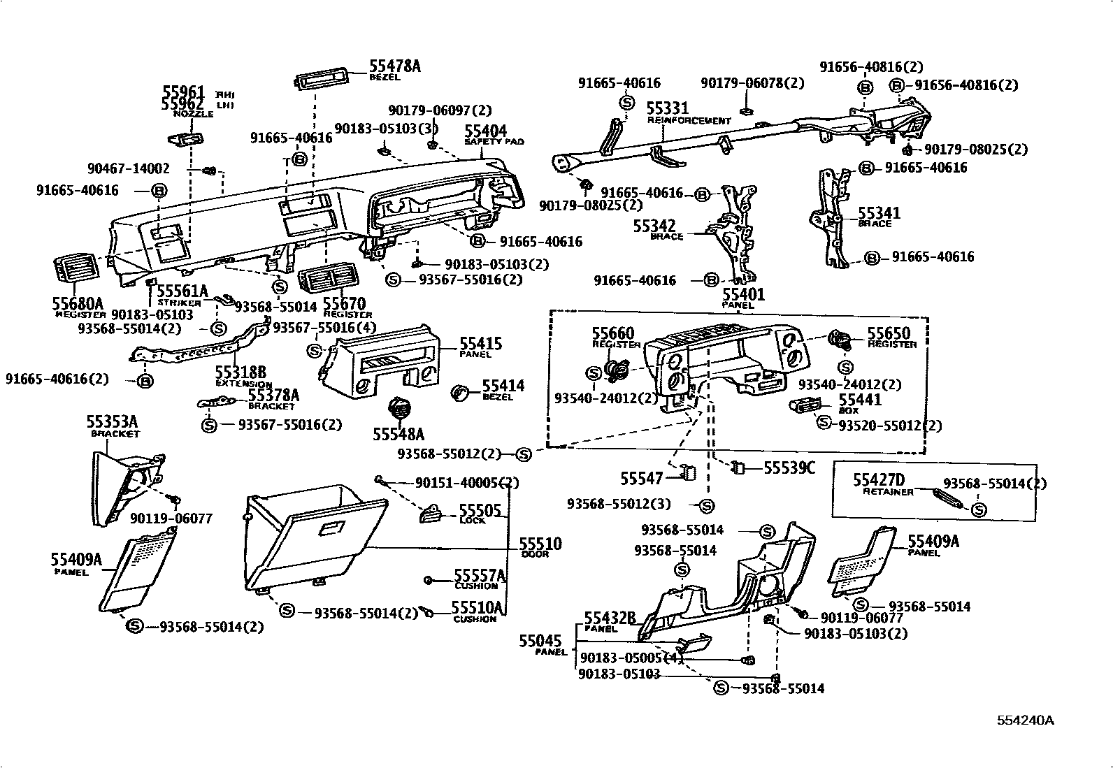 Toyota COROLLA 仪表板和手套箱 EPC diagram — 554240A