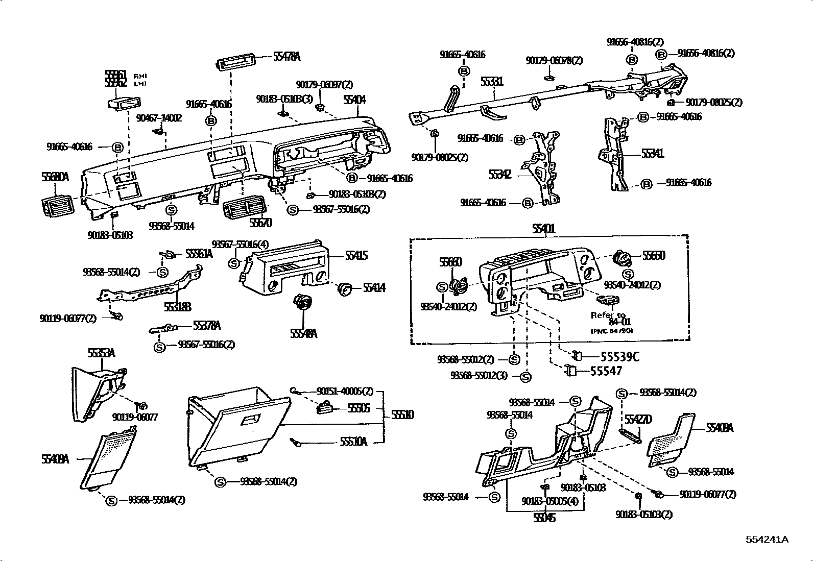 Toyota COROLLA 仪表板和手套箱 EPC diagram — 554241A