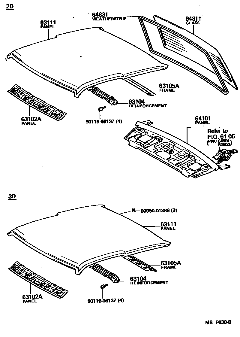 Toyota COROLLA 天窗板和背窗玻璃 EPC diagram — MBF030B