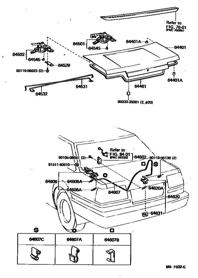 Toyota COROLLA 行李箱门和行李箱锁 EPC diagram — MBF032G