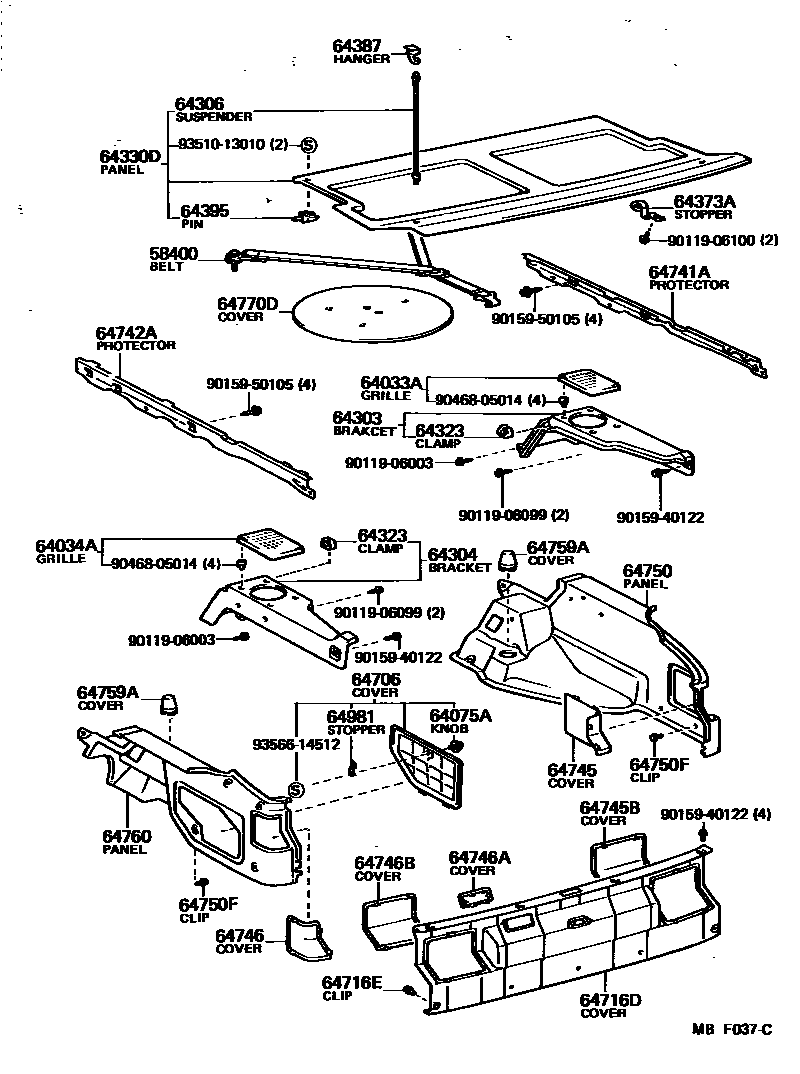 Toyota COROLLA 底板和底板装饰罩 EPC diagram — MBF037C