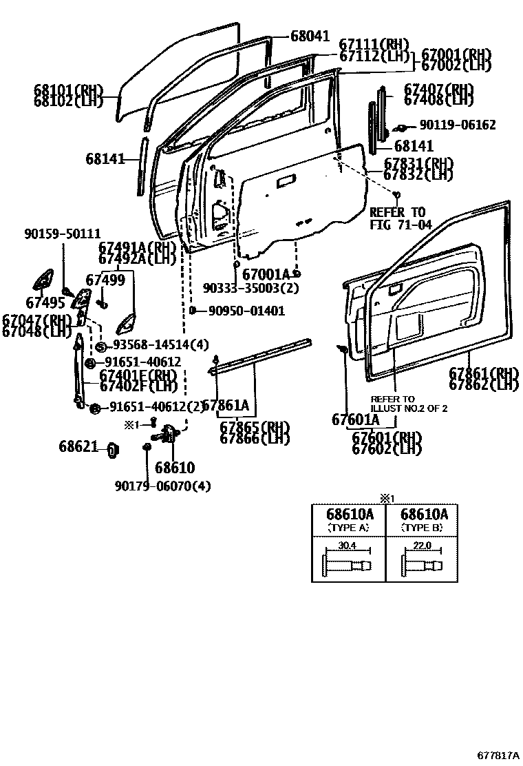 Toyota COROLLA 前门板和前门玻璃 EPC diagram — 677817A
