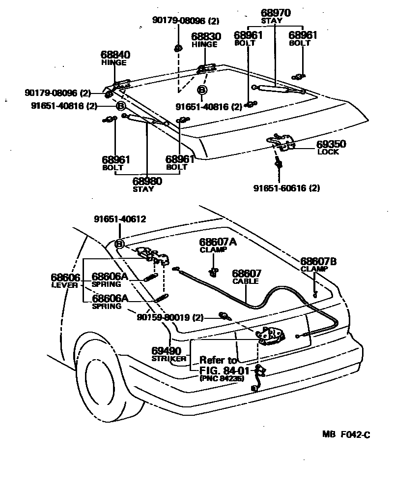 Toyota COROLLA 背门锁和背门把手 EPC diagram — MBF042C