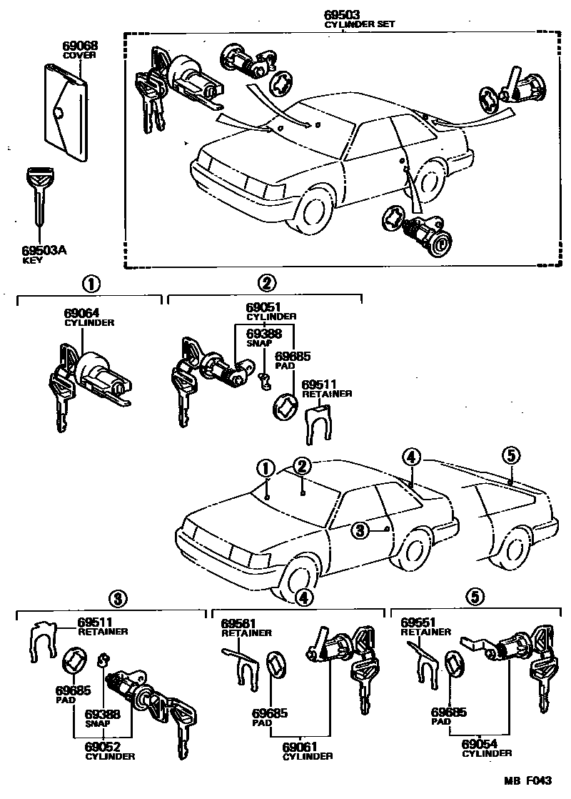 Toyota COROLLA 锁芯组件 EPC diagram — MBF043