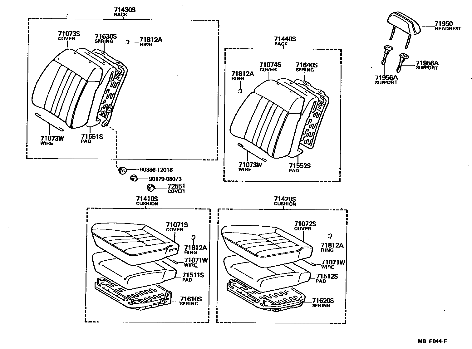Toyota COROLLA 前排座椅和座椅滑轨 EPC diagram — MBF044F