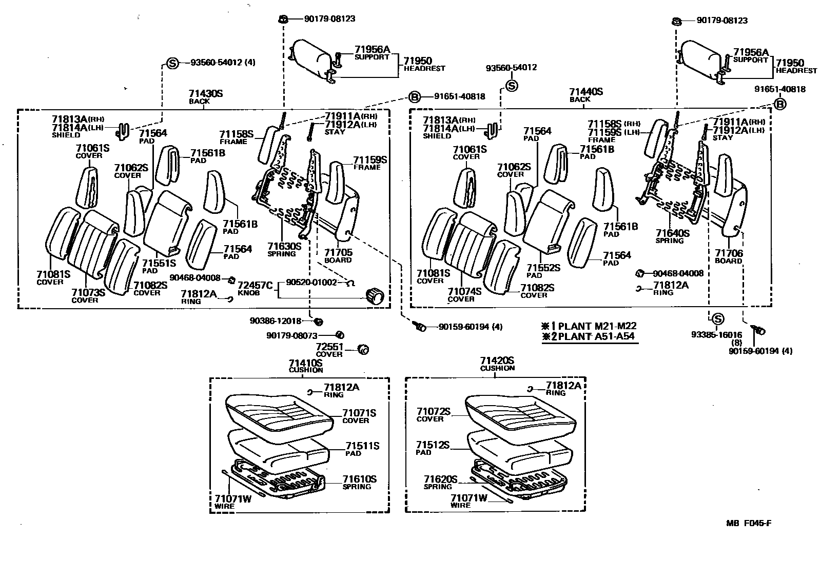 Toyota COROLLA 前排座椅和座椅滑轨 EPC diagram — MBF045F
