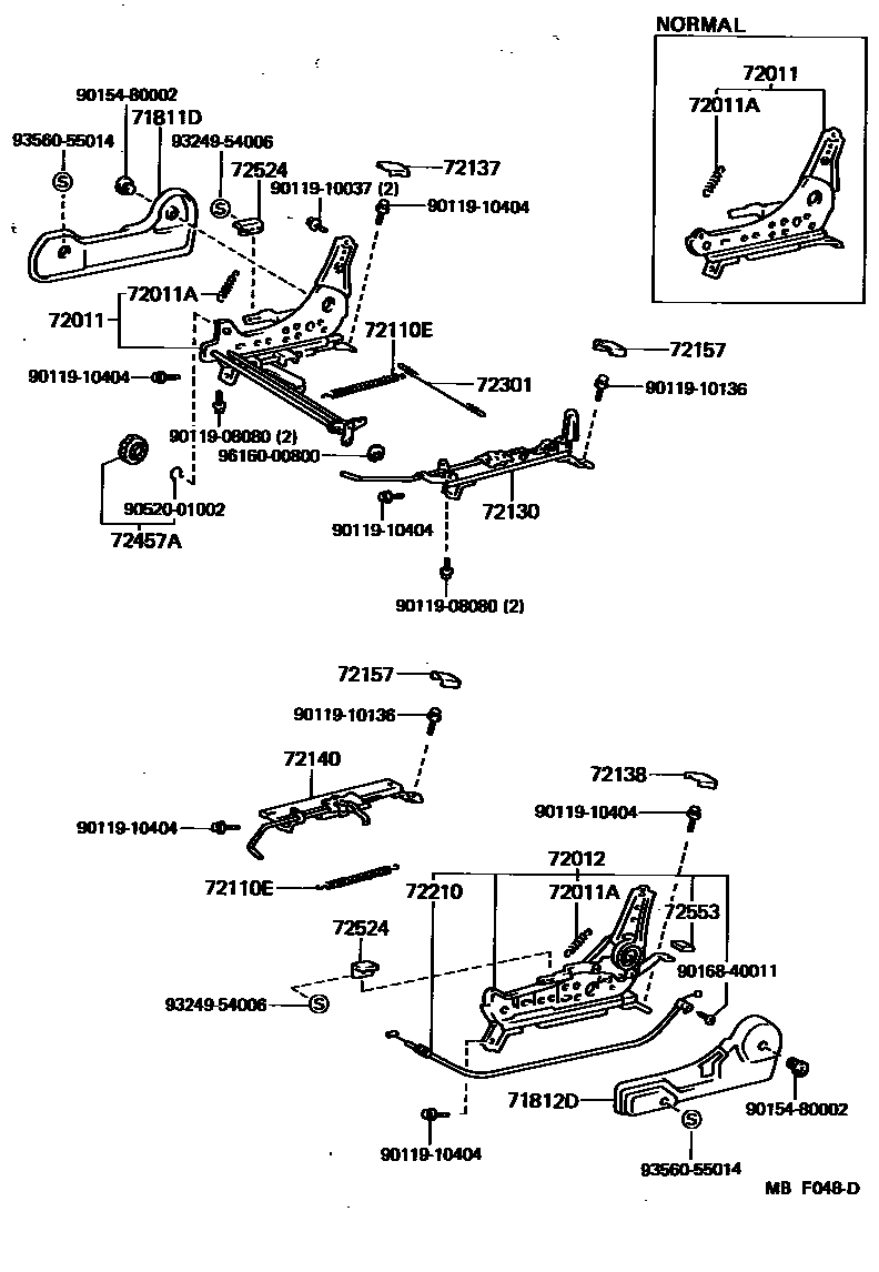 Toyota COROLLA 前排座椅和座椅滑轨 EPC diagram — MBF048D