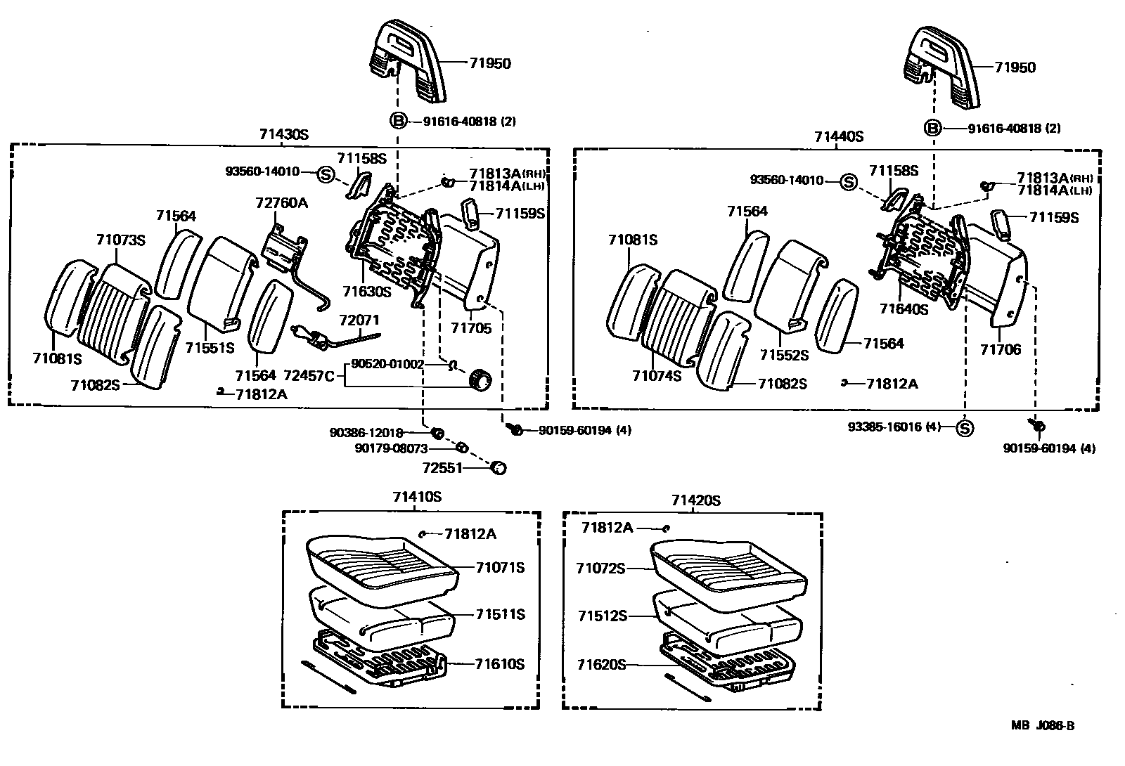 Toyota COROLLA 前排座椅和座椅滑轨 EPC diagram — MBJ086B