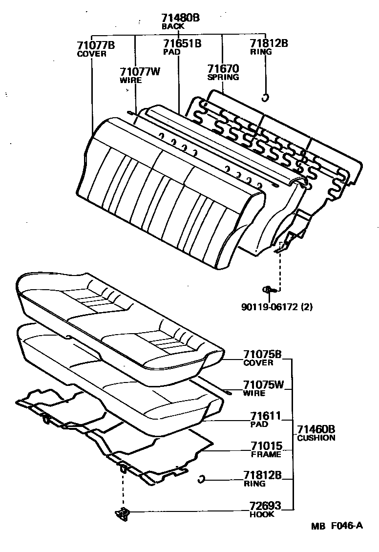 Toyota COROLLA 后排座椅和座椅滑轨 EPC diagram — MBF046A