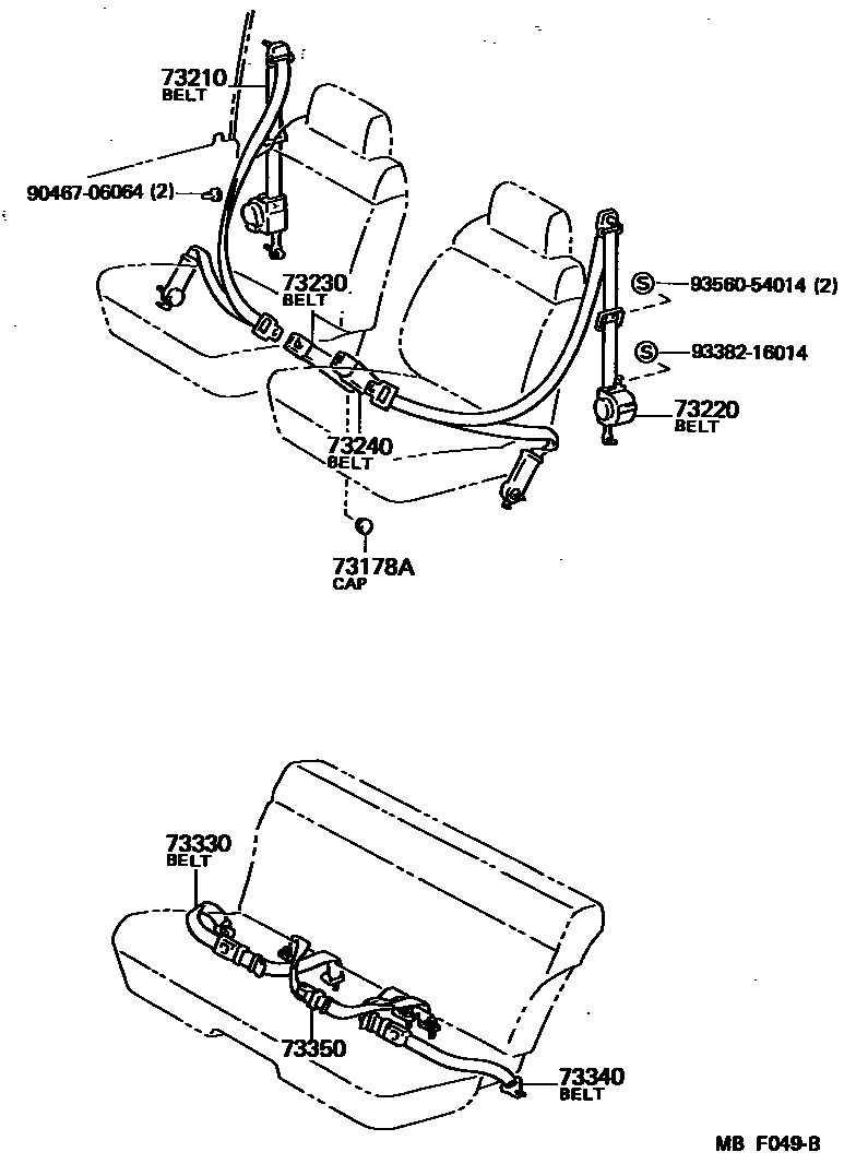 Toyota COROLLA 安全带和儿童保护座椅 EPC diagram — MBF049B