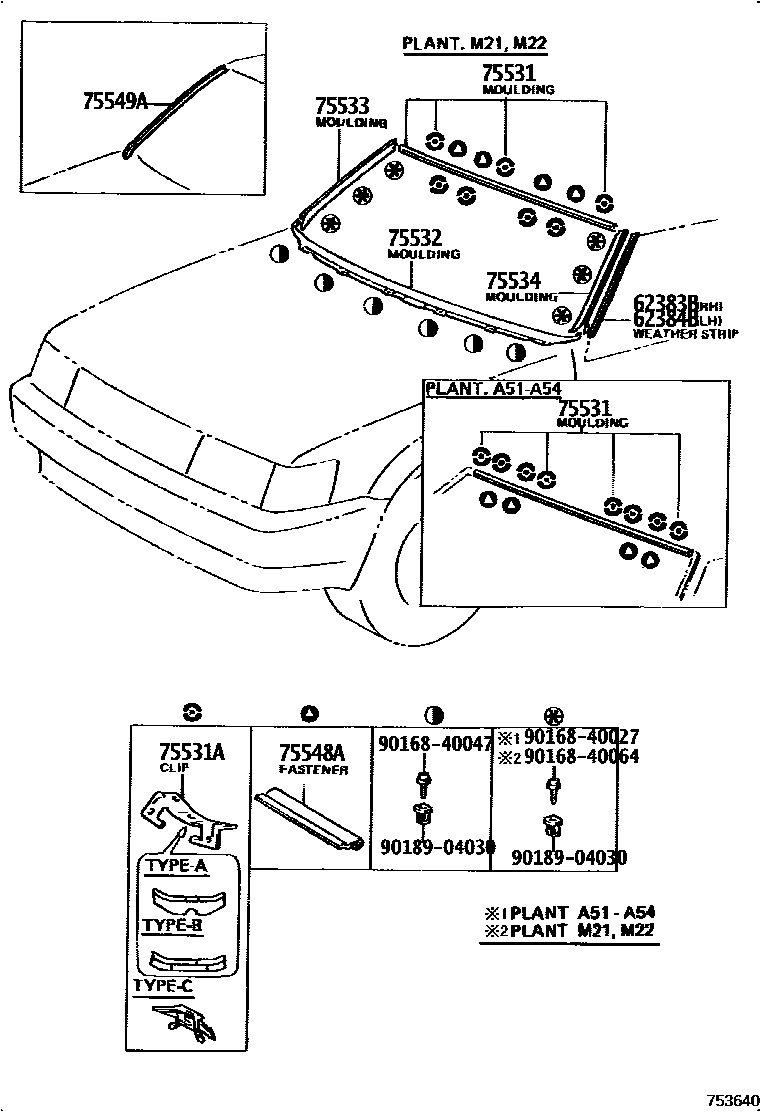 Toyota COROLLA 前防护条 EPC diagram — 753640