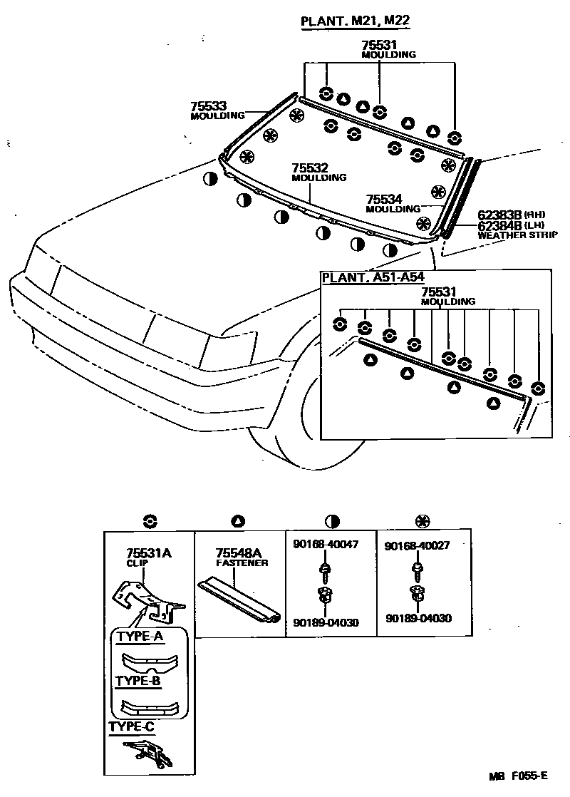 Toyota COROLLA 前防护条 EPC diagram — MBF055E
