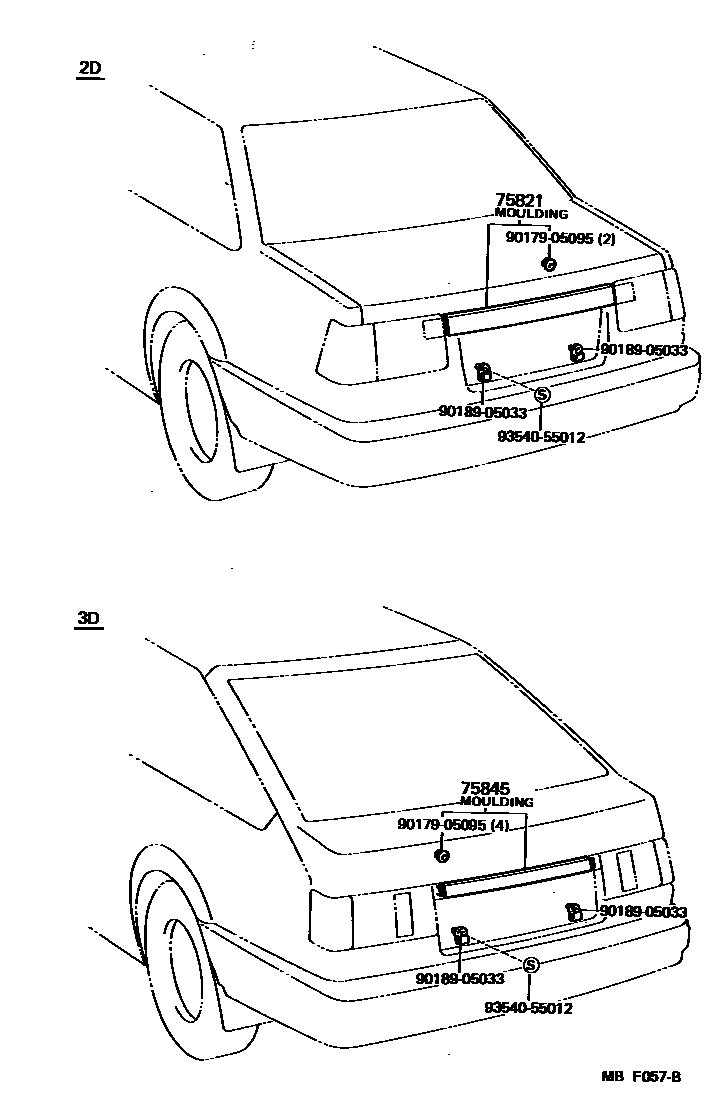 Toyota COROLLA 后防护条 EPC diagram — MBF057B