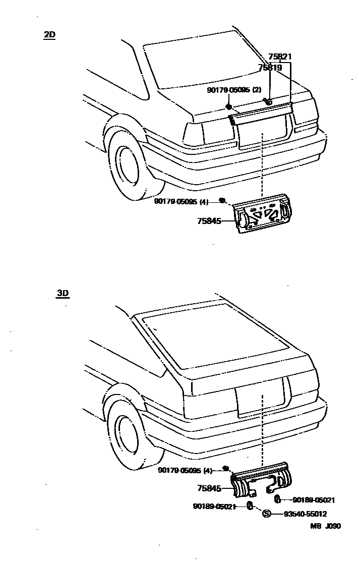 Toyota COROLLA 后防护条 EPC diagram — MBJ090