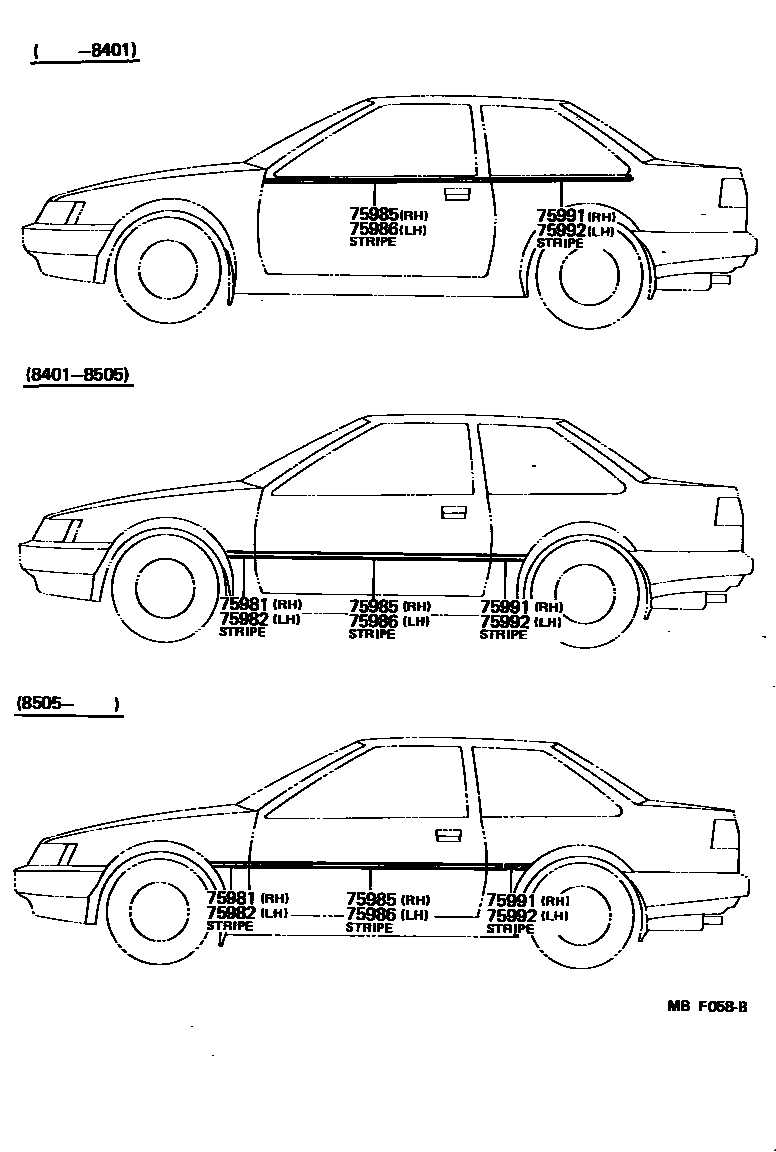 Toyota COROLLA 车身镶条 EPC diagram — MBF058B