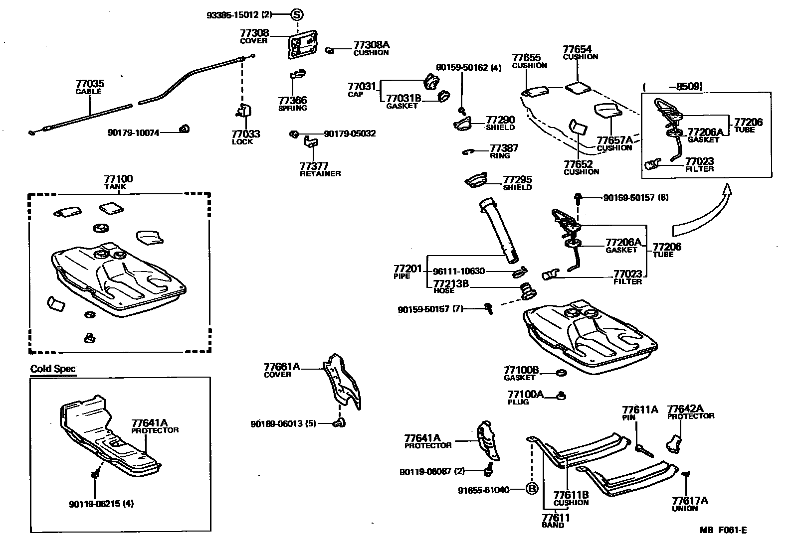 Toyota COROLLA 燃油箱和燃油管 EPC diagram — MBF061E
