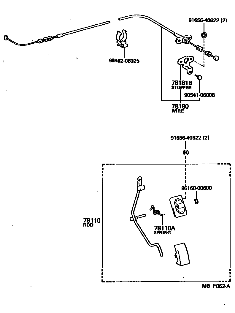 Toyota COROLLA accelerator pedal connecting rod EPC diagram — MBF062A