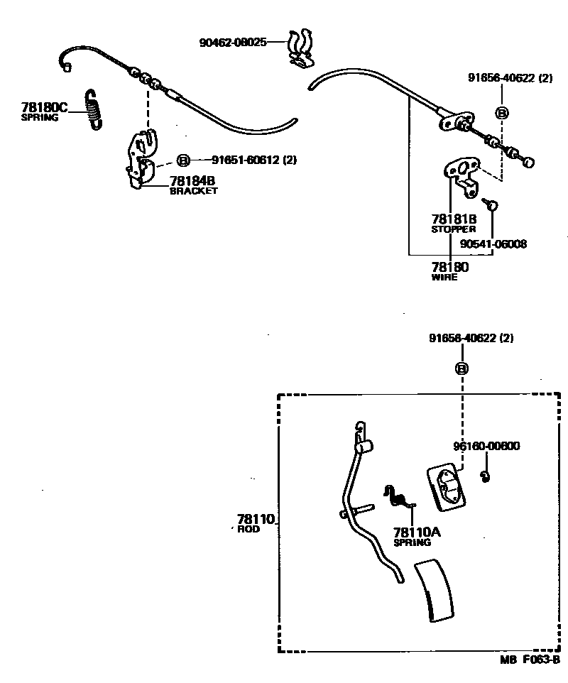 Toyota COROLLA accelerator pedal connecting rod EPC diagram — MBF063B