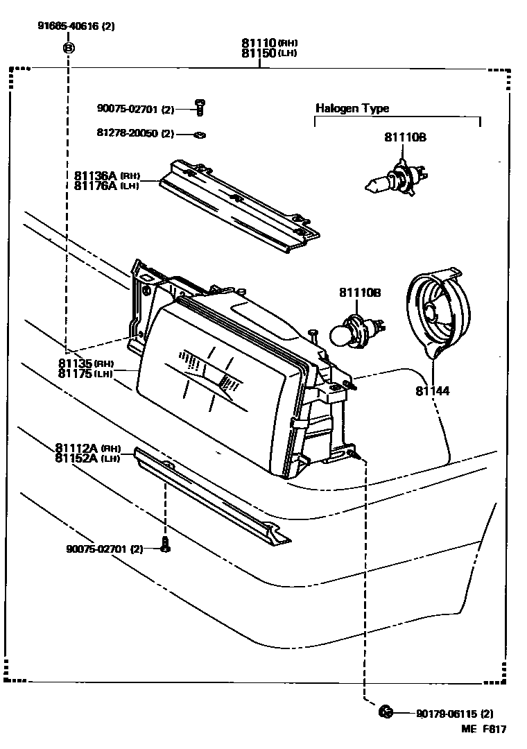 Toyota COROLLA Headlamp EPC diagram — MEF817