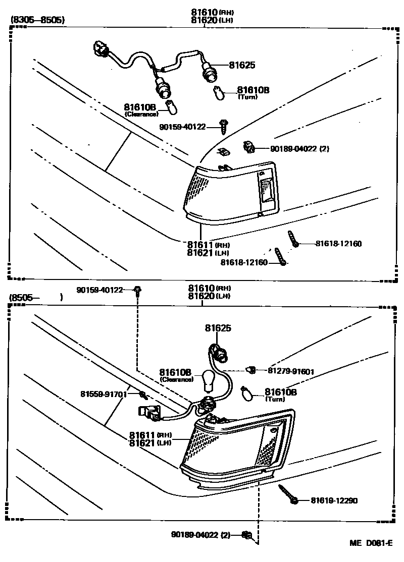 Toyota COROLLA 前示宽灯 EPC diagram — MED081E