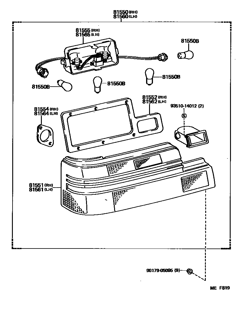 Toyota COROLLA 后组合灯 EPC diagram — MEF819