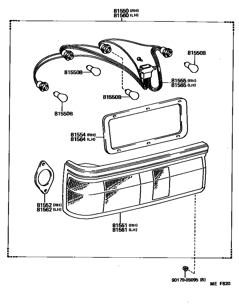 Toyota COROLLA 后组合灯 EPC diagram — MEF820