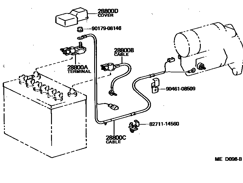 Toyota COROLLA 蓄电池和蓄电池电缆 EPC diagram — MED096B